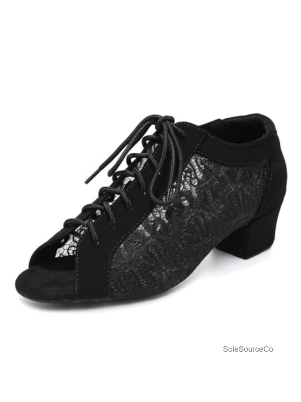 Suede Lace-Up Latin Practice Dance Shoes Open Toe 1.5 Inch Heel
